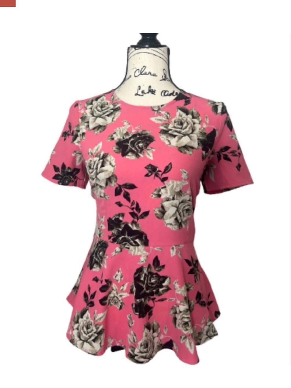 H&M Divided Festival Floral Peplum‎ Top - Pink and Black